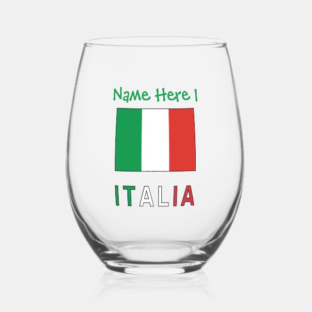 Vaso De Vino Italia y Bandiera Italiana Personalización Verde (Anverso)