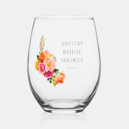 Vaso De Vino Jardín Nupcial de Amapolas Rosadas Vibrantes