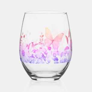 Vaso De Vino Jardín Rosa de mariposa de flores silvestres de lu