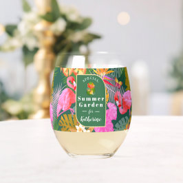 Vaso De Vino Jardín tropical Flamingo Verde oscuro