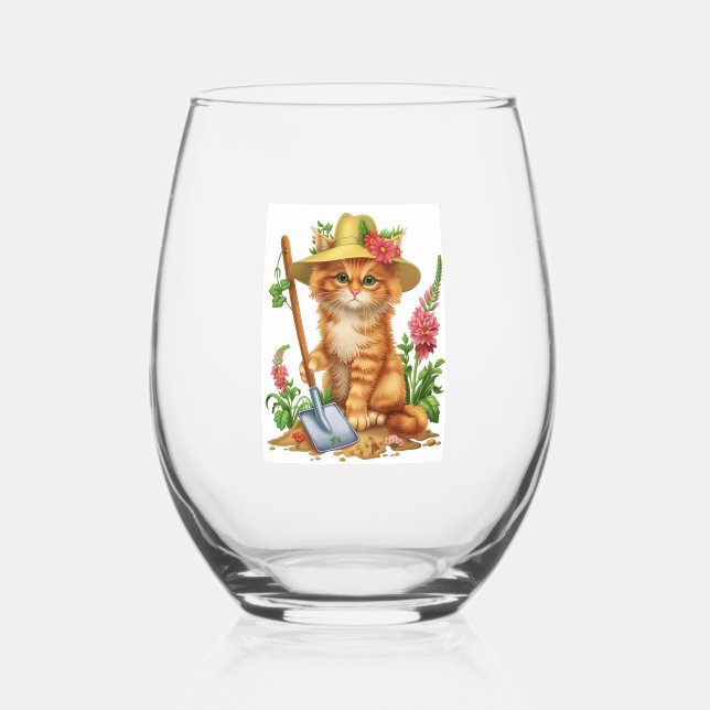Vaso De Vino Jardinería con gatos (Anverso)