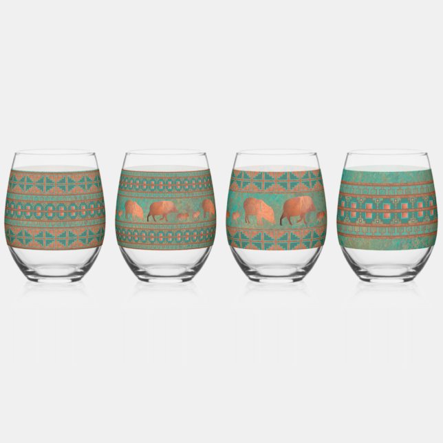 Vaso De Vino Javelinas de cobre Verde azuladas del suroeste y c (Anverso)