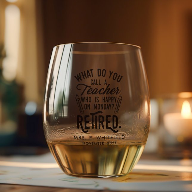 Vaso De Vino Jubilación de Maestros Retirados Personalizado Kee (Retired Teacher Retirement Keepsake Custom Stemless Wine Glass)