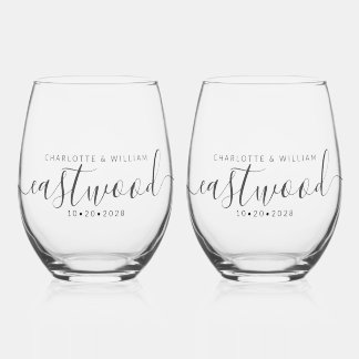 Vaso De Vino Juego de bebidas con monograma de boda elegante