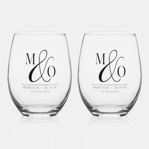 Vaso De Vino Juego de bebidas con monograma de boda elegante