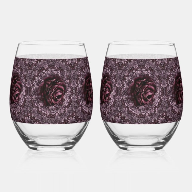 Vaso De Vino Juego de bebidas de Mandala Rosa (Anverso)