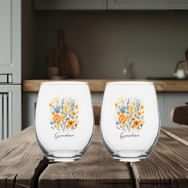 Vaso De Vino Juego de Drinkware Personalizado Floral para Abuel