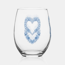 Vaso De Vino Juego de vajilla con marco de corazón azul