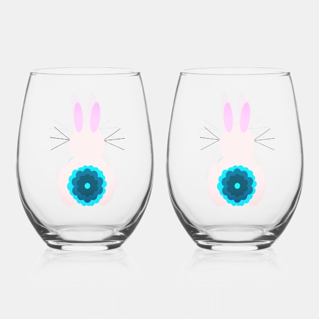 Vaso De Vino Juego de Vidrio de Conejo de Pascua (Anverso)