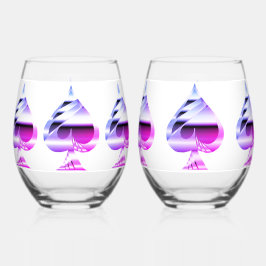 Vaso De Vino Juego de Vidrio Purple Spades