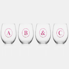 Vaso De Vino Juego personalizado, letra floral monogramada rosa