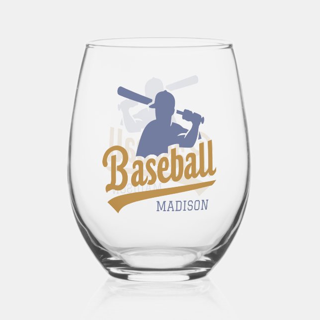 Vaso De Vino Jugador de béisbol de nombre personalizado (Anverso)