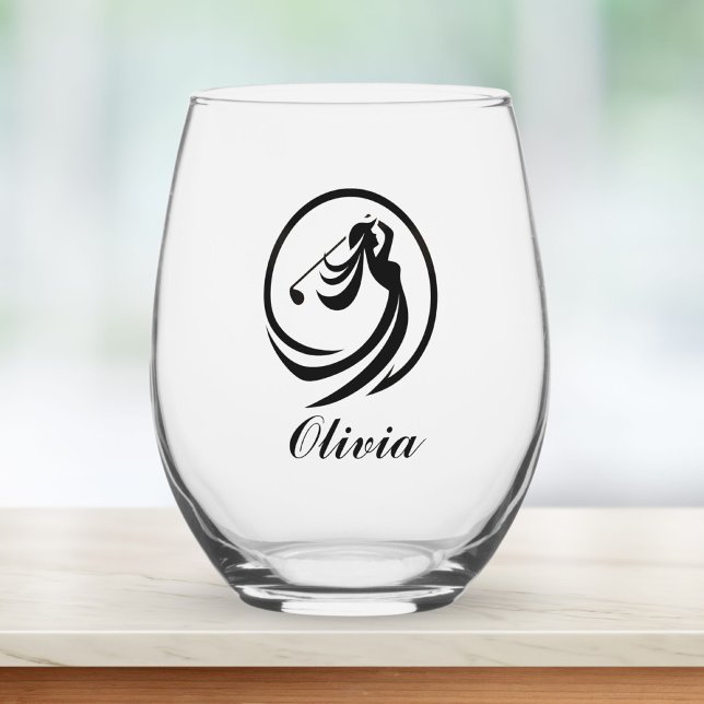 Vaso De Vino Jugadora de golf femenina silueta personalizada (Subido por el creador)