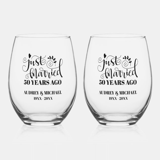 Vaso De Vino Just Married Any Year Anniversary Personalized (Anverso)