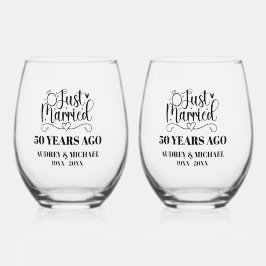 Vaso De Vino Just Married Any Year Anniversary Personalized