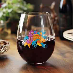 Vaso De Vino Koi Fish Lotus Cherry Blossoms