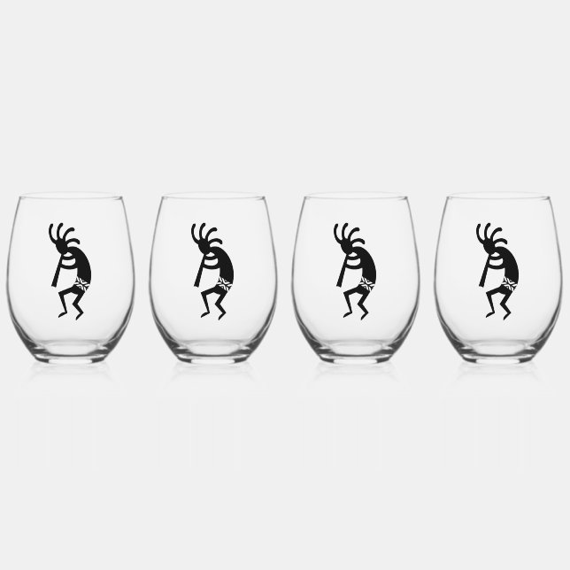 Vaso De Vino Kokopelli, Blanco Y Negro (Anverso)
