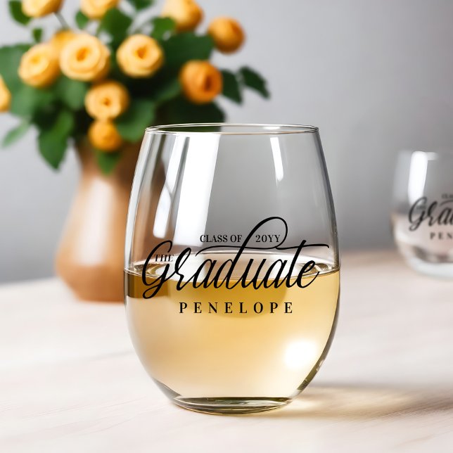 Vaso De Vino La clase de escritura moderna de graduados de 2024 (The Graduate Modern Script Class of 2024 Grad Name Stemless Wine Glass)