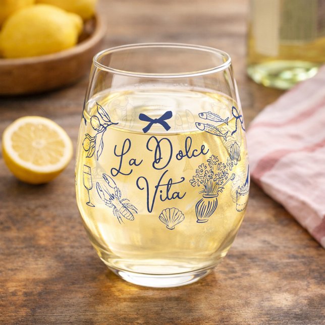 Vaso De Vino La Dolce Vita Whimsical Italian Themed (La Dolce Vita Whimsical Italian Themed Stemless Wine Glass)