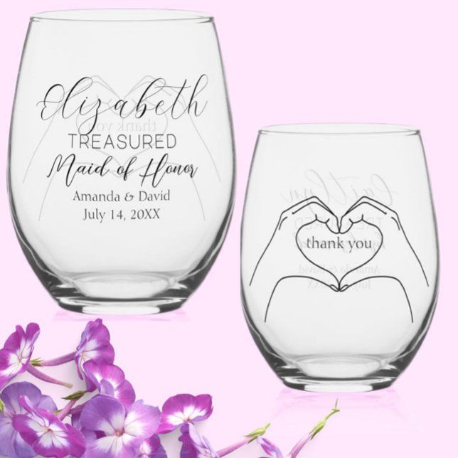 Vaso De Vino La "doncella de honor atesorada", regalo/manos de  (This elegant, modern "Treasured Maid of Honor" stemless wine glass makes a great thank you gift.)