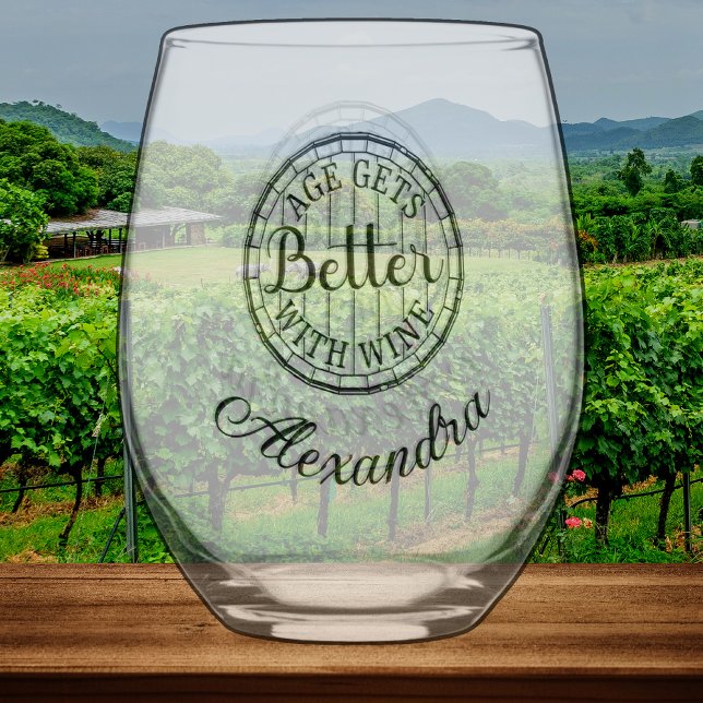 Vaso De Vino La Edad Personalizada Mejora Con El Cumpleaños Del (Subido por el creador)