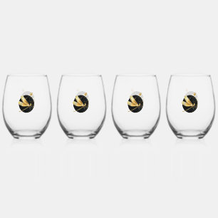Vaso De Vino La libélula dorada en círculo negro