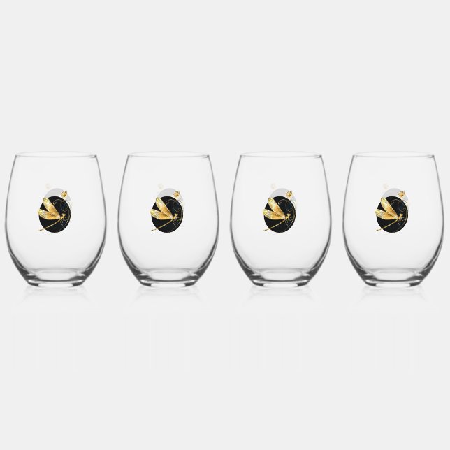 Vaso De Vino La libélula dorada en círculo negro (Anverso)