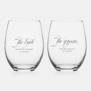 Vaso De Vino La novia La elegante tipografía negra de Groom