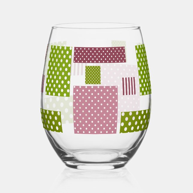 Vaso De Vino La polka verde marrón de patchwork (Anverso)