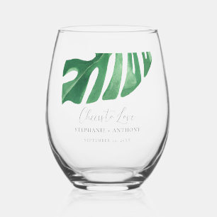 Vaso De Vino La vegetación tropical Monstera deja Boda de veran