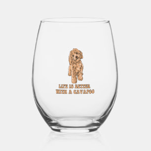 Vaso De Vino La Vida Es Mejor Con Una Cavapoo - Perro Funny Lov