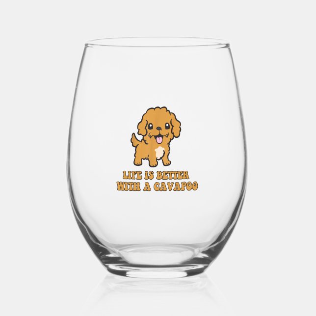 Vaso De Vino La Vida Es Mejor Con Una Cavapoo - Un Perro Funny  (Anverso)