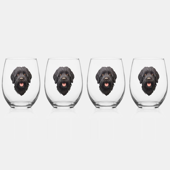 Vaso De Vino Labradoodle Perro Negro (Anverso)