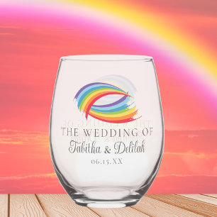 Vaso De Vino Las olas de arcoiris son una hermosa boda personal