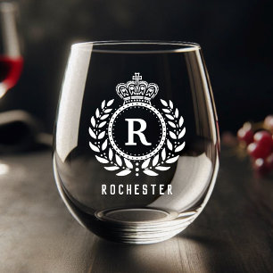 Vaso De Vino Laurel de la Corona Real Wreath Monogramo Blanco N
