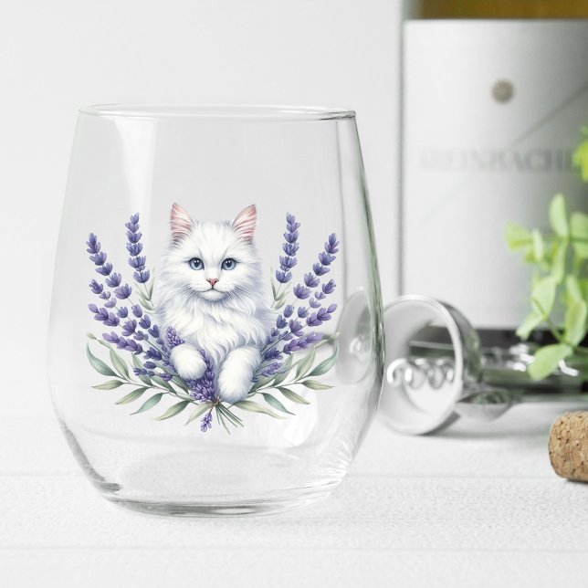Vaso De Vino Lavanda elegante y cumpleaños del gato (Subido por el creador)