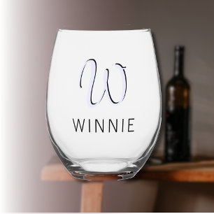 Vaso De Vino Lavender Elegant Nombre Negro Inicial   Moderno