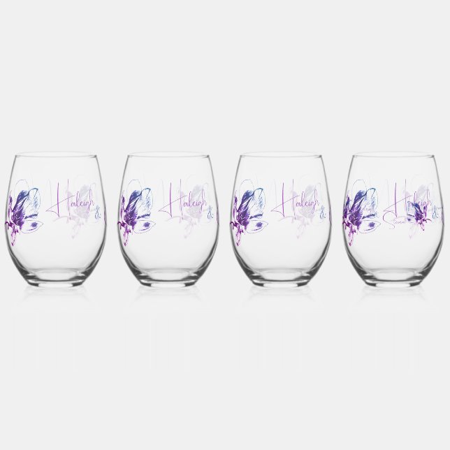 Vaso De Vino Lavender Parejas Regalo Drinkware Set (Anverso)