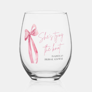 Vaso De Vino Lazo Rosa Sonrojado Ella Está Atando el Nudo Desay