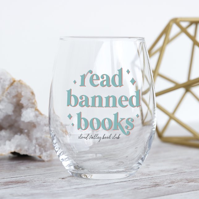 Vaso De Vino Leer libros prohibidos Retro Letras personalizadas (Subido por el creador)