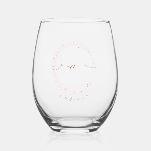 Vaso De Vino Letra A monograma con guión dorado de Rosa (Anverso)
