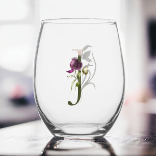 Vaso De Vino Letra floral femenina monograma J