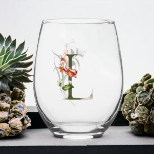 Vaso De Vino Letra floral femenina monograma L