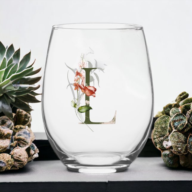 Vaso De Vino Letra floral femenina monograma L (Subido por el creador)