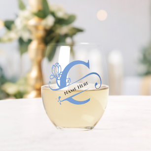 Vaso De Vino Letra floral monograma C Añadir nombre de cambio d