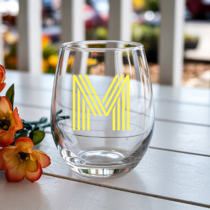 Vaso De Vino Letra Inicial de Monograma Moderno Amarillo Limón