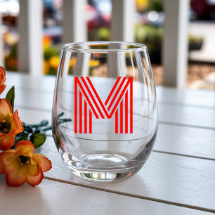 Vaso De Vino Letra Inicial de Monograma Moderno Rojo