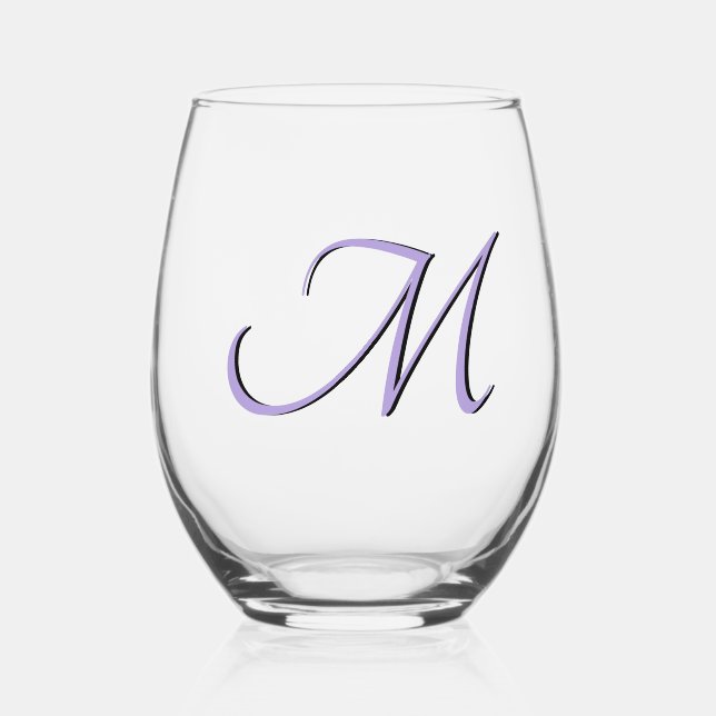 Vaso De Vino Letra inicial monograma elegante púrpura pastel (Anverso)