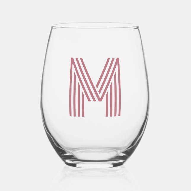 Vaso De Vino Letra inicial monograma moderno de oro Rosa (Anverso)