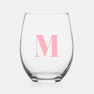 Vaso De Vino Letra inicial monograma moderno rosado para bebé